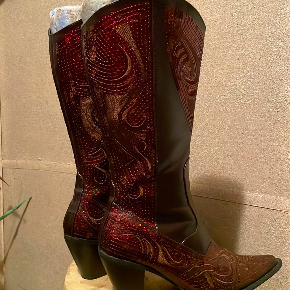 Sequence bronze faux leather cowgirl boots
